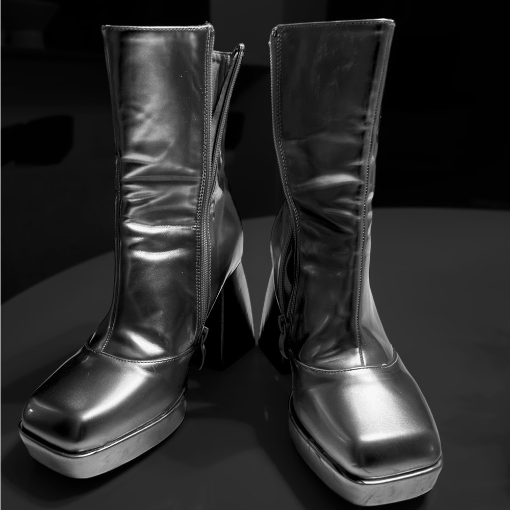 Silver 3/4 zip disco boots